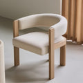 Dining chair made of beech wood and boucle fabric - beige and off-white