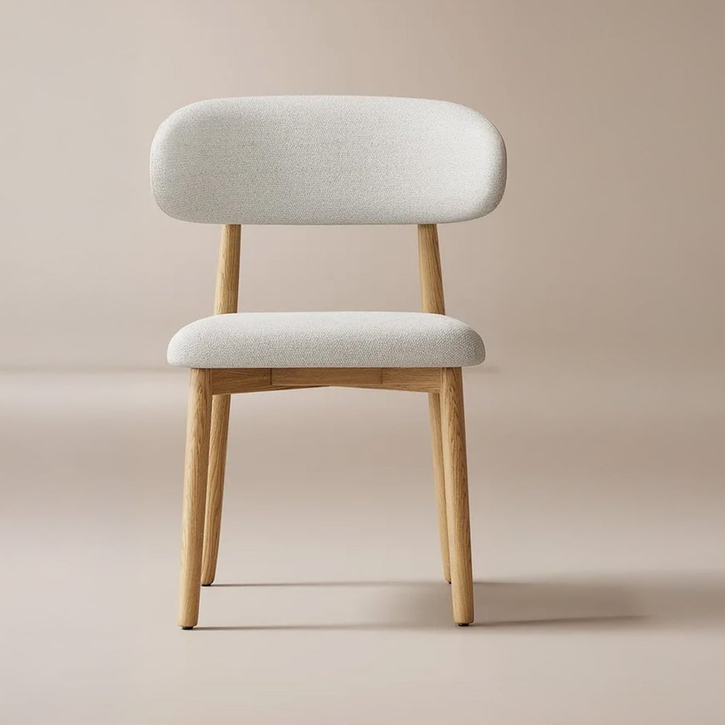 Dining chair made of beech wood, fabric, and linen - beige and off-white