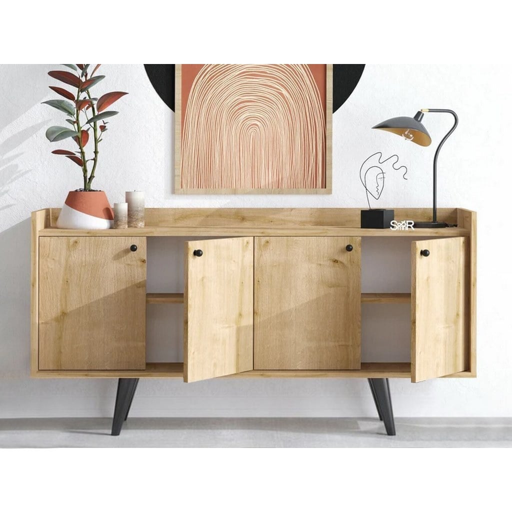 Beige counter wood melamine wood buffet - 75 x 40 x 150 cm