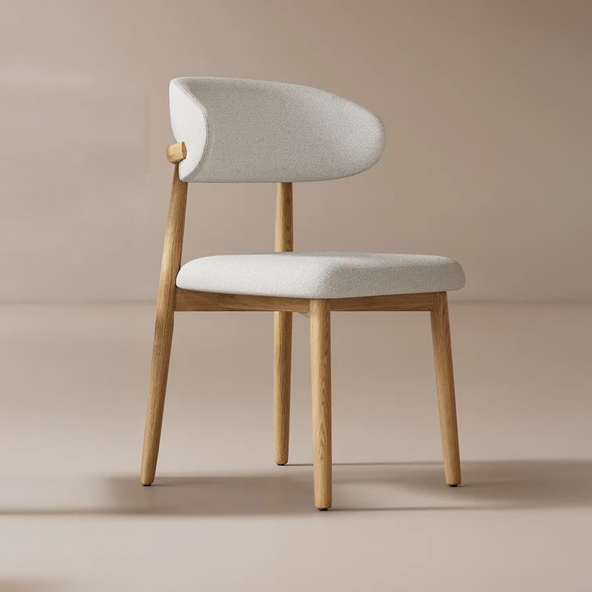Dining chair made of beech wood, fabric, and linen - beige and off-white