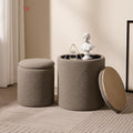Idea Pouf Set - 2 Pieces (Large:48x50cm, Small:37x38cm) - Panda Fabric, Natural Wood Contour, Modern Interlocking Design by No Comment Furniture