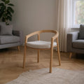 Beechwood and linen armchair - beige and white