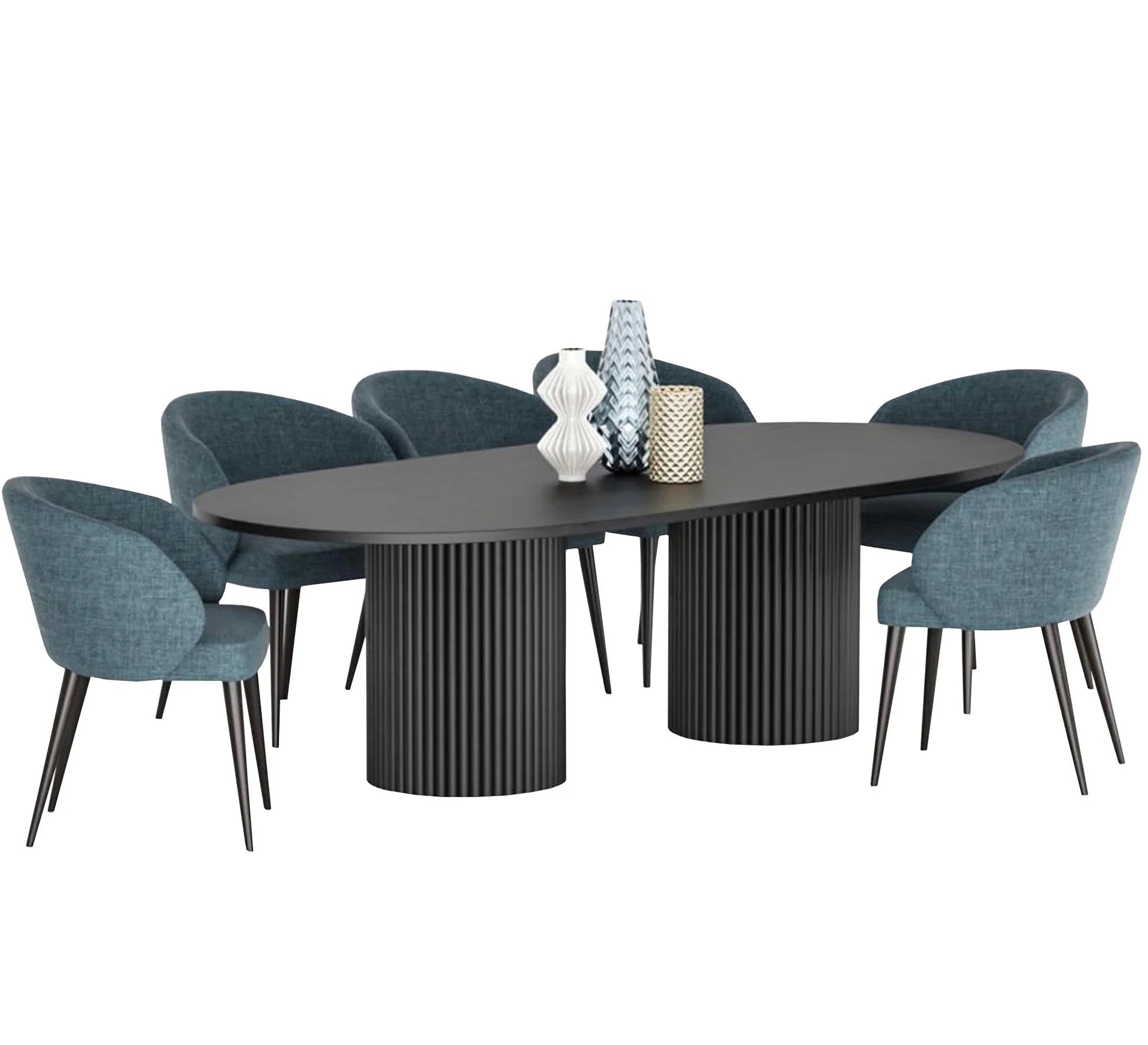 Dining table with cylindrical legs in black