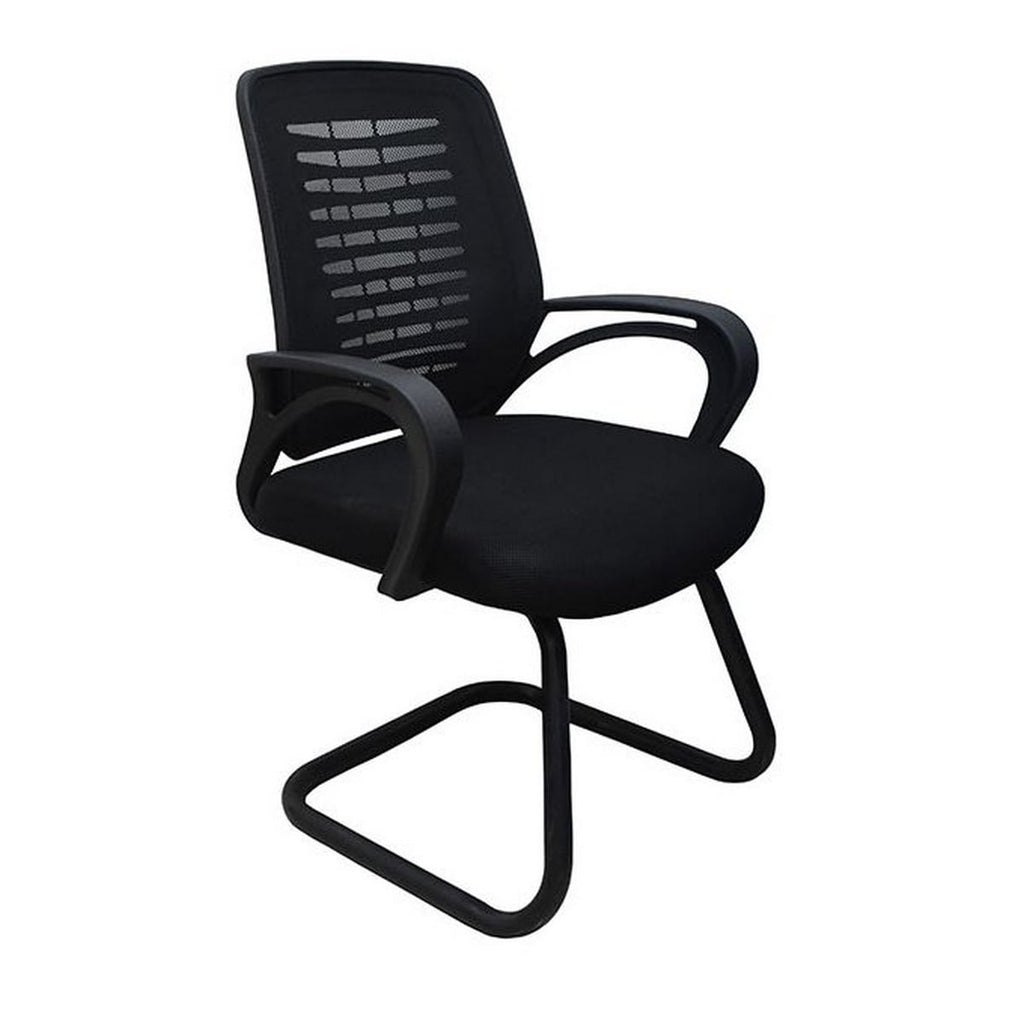 Metal Plastic Mesh Fabric Office Chair - Black