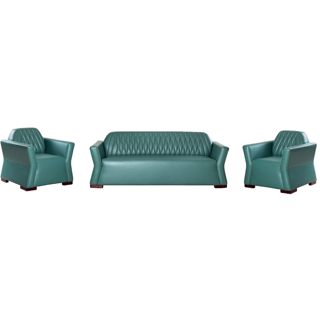 Swedish wood and leather Office Reception set 3 Pieces - blue