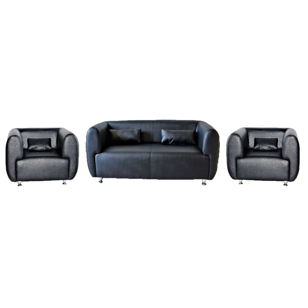 Beech Wood, Metal, Sponge and Leather Office Reception Set - Black