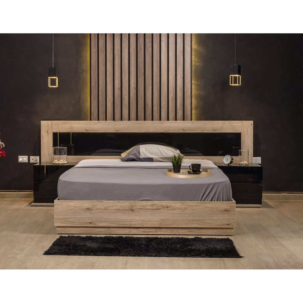 5-piece counter good wood bedroom set - beige and black