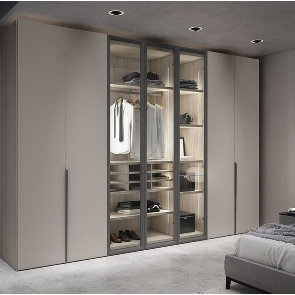 Counter Wood wardrobe with 7 doors, beige - 280 x 60 x 240 cm