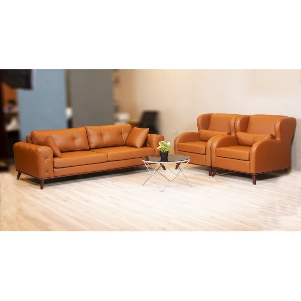Beech Wood and Leather Arm Chair - Brown