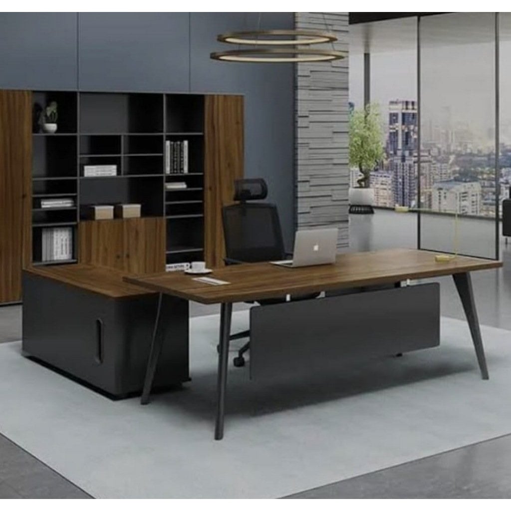 Counter wood Desk Beige and Grey - 80x200x160 cm