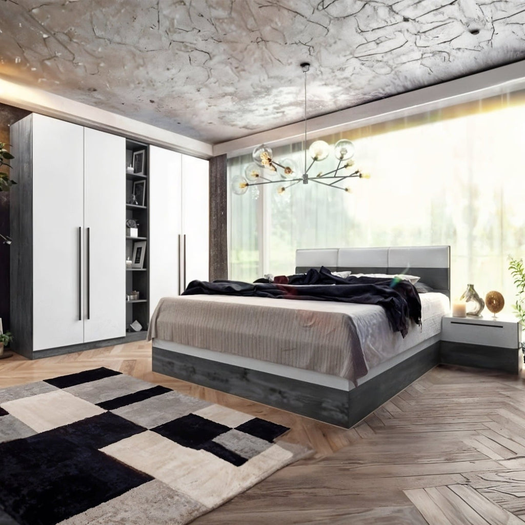 6-piece counter good wood bedroom set - Gray & white