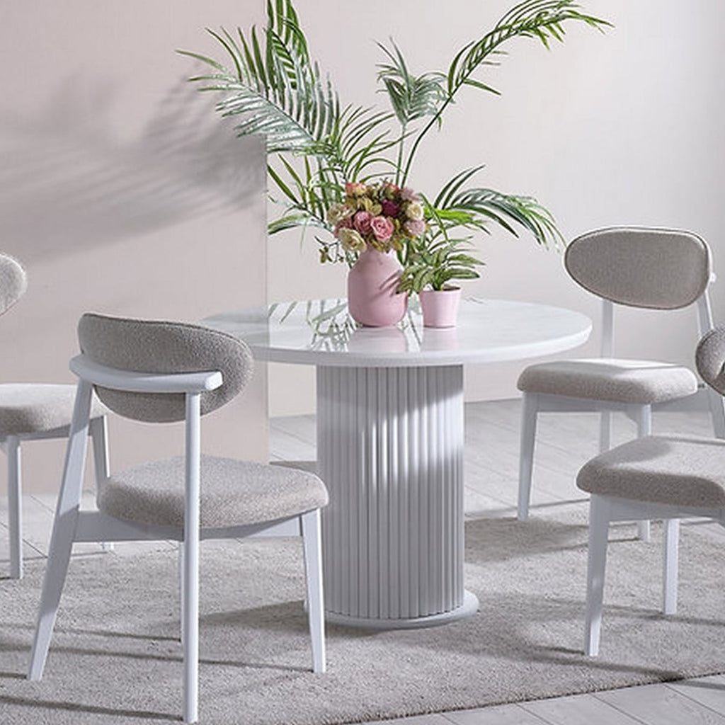 Beech wood and Panda Fabric Dining Room 5 pieces - white and gray