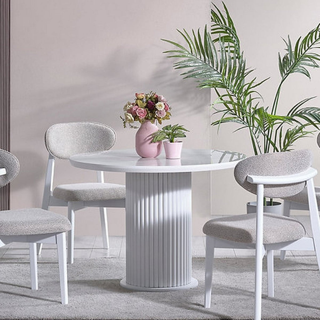 Beech wood and Panda Fabric Dining Room 5 pieces - white and gray