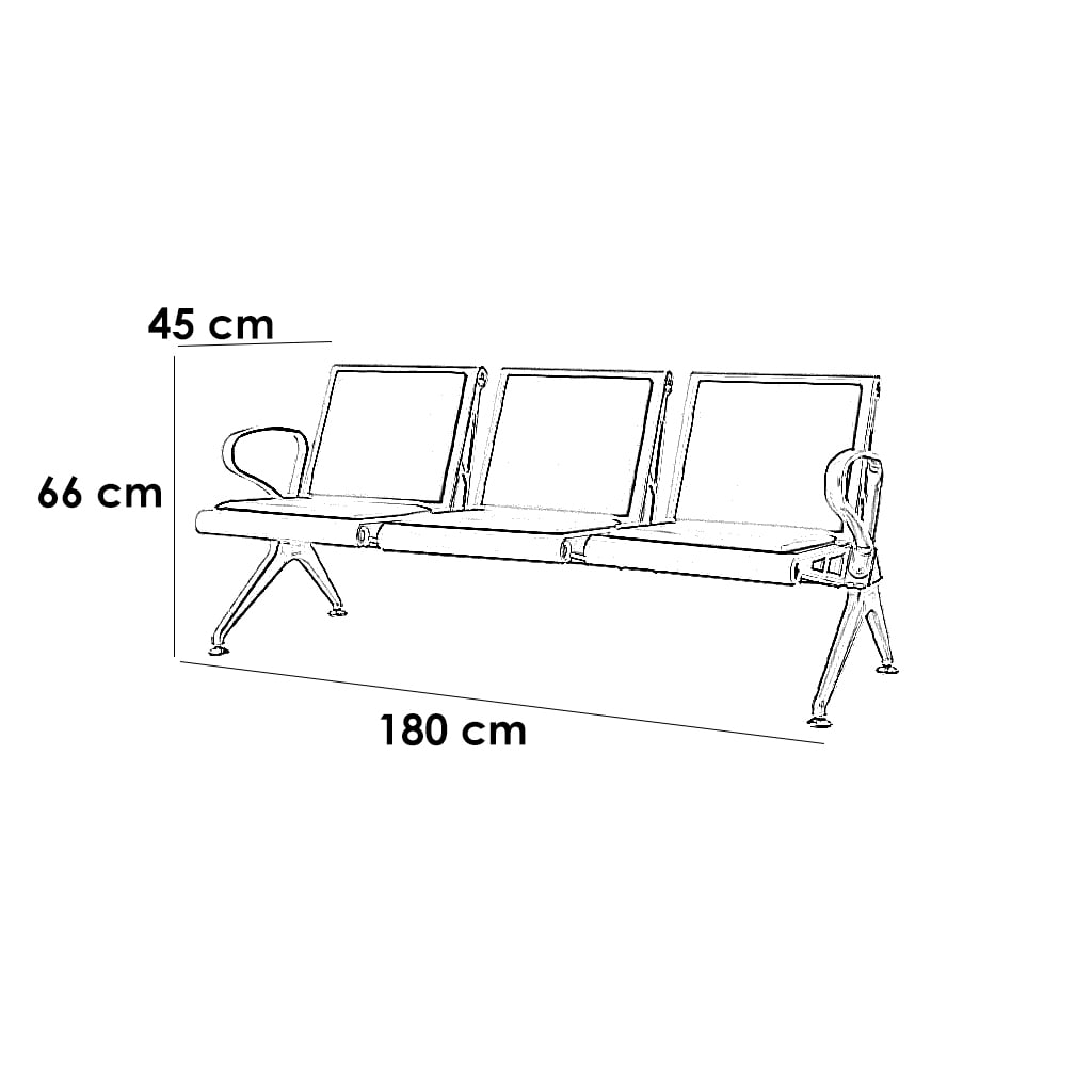 Stainless Steel and Leather Reception Waiting Sofa Black and Off White - 66x180x45 cm