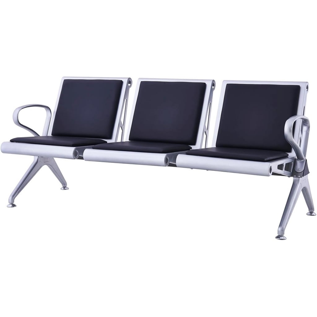 Stainless Steel and Leather Reception Waiting Sofa Black and Off White - 66x180x45 cm