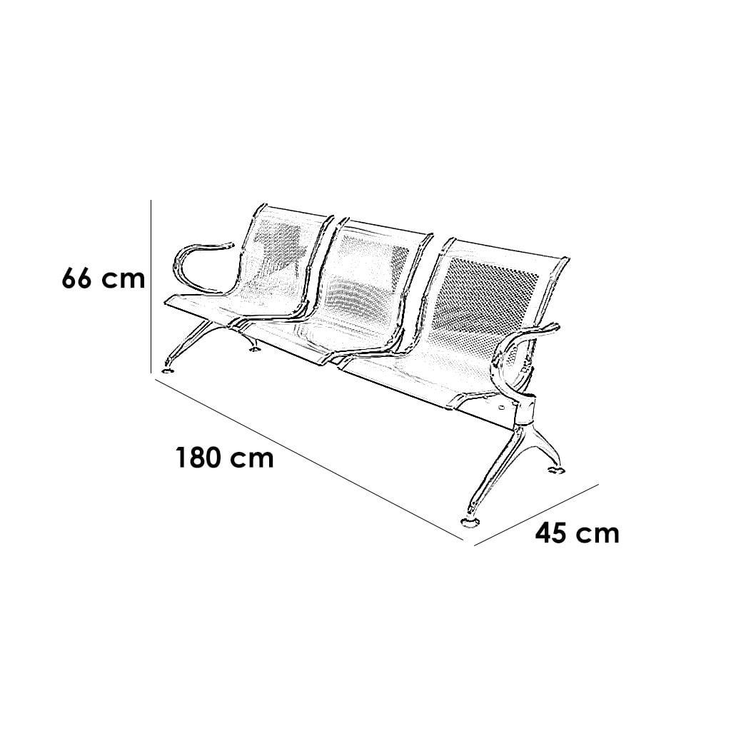 Stainless Steel Reception Waiting Sofa Silver - 66x180x45 cm
