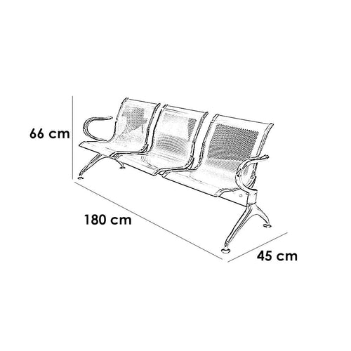 Stainless Steel Reception Waiting Sofa Silver - 66x180x45 cm