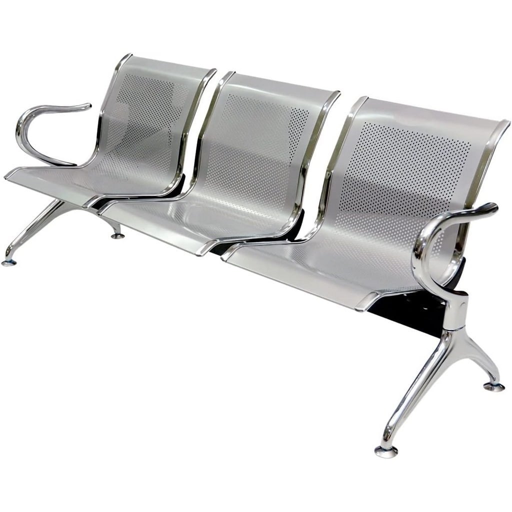 Stainless Steel Reception Waiting Sofa Silver - 66x180x45 cm