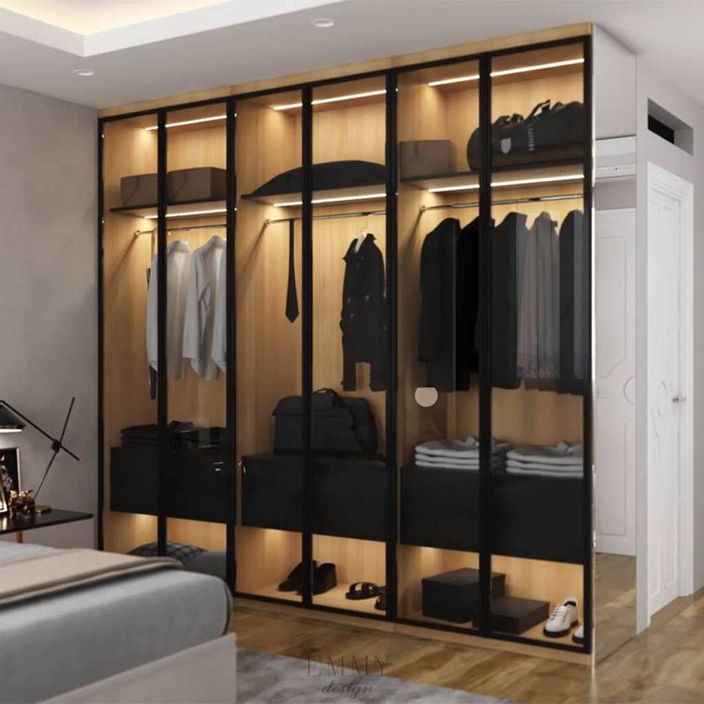 Black and beige Counter Wood dressing room - 240×240×50 cm