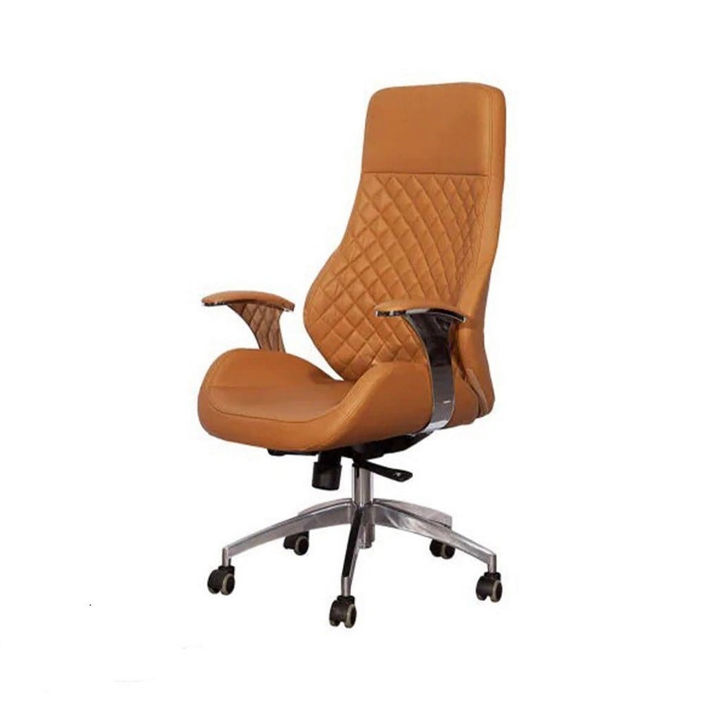 Metal Office Chair - Brown and Silver