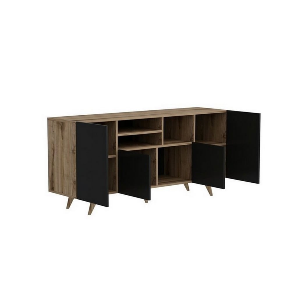 counter wood buffet, beige and black - 75 x 42 x 160 cm