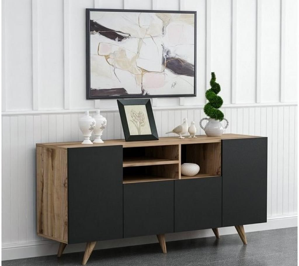 counter wood buffet, beige and black - 75 x 42 x 160 cm
