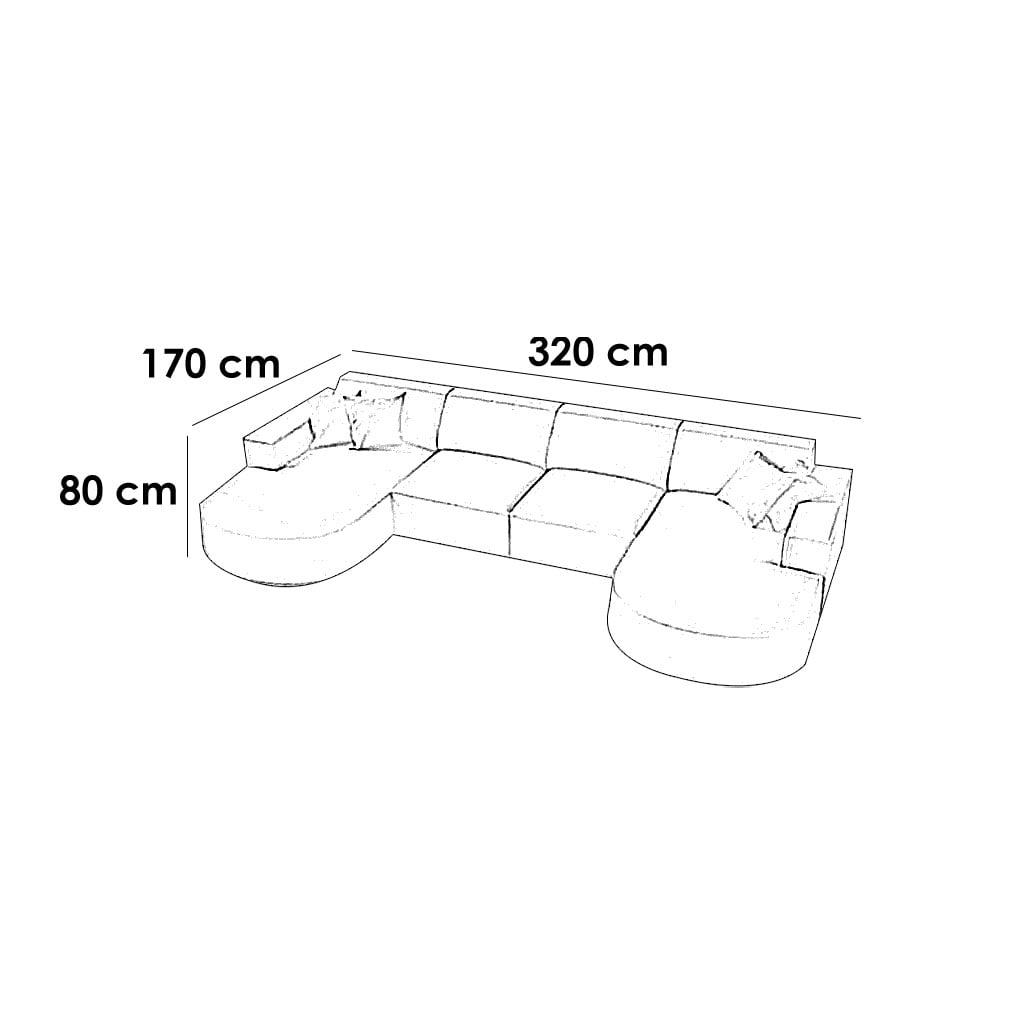 Beech wood and linen U-Shape Sofa - Grey
